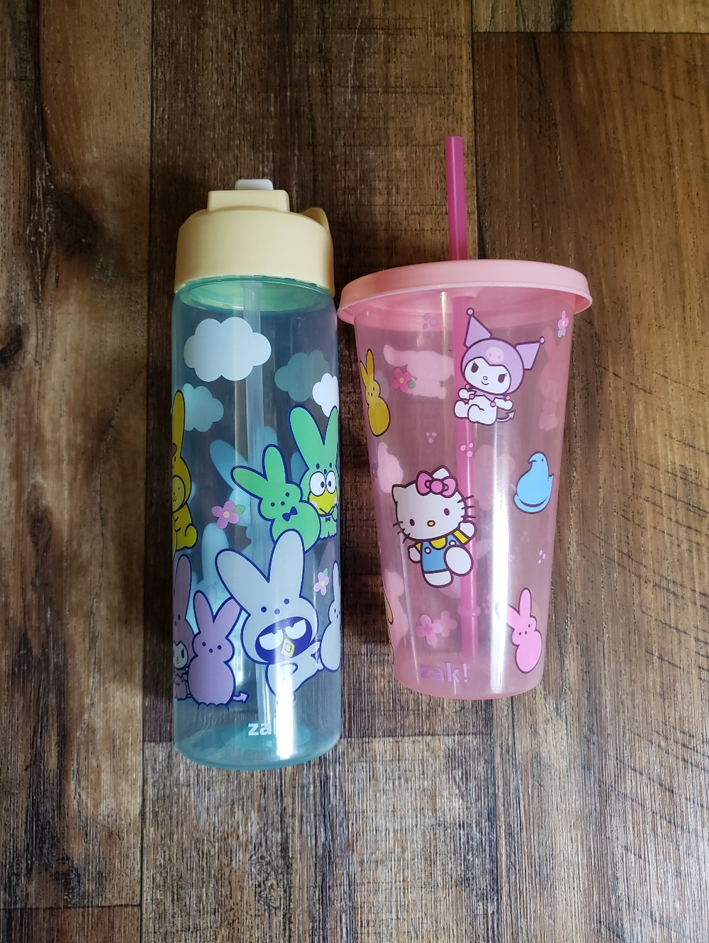 Peeps/Hello Kitty Pink Straw Cup & Peeps Bunny Printed Blue Water Bottle Set